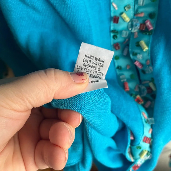 Storybook Knits Plus Size Pebble Beach Colorful Beaded Knit Blue Cardigan in 2X - Picture 8 of 8